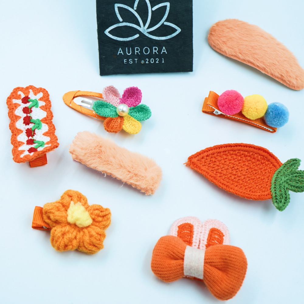 Buy Orange set of Hair Clips | Cute Collection | Trendy Design | 8 pcs in 1 packet | B50