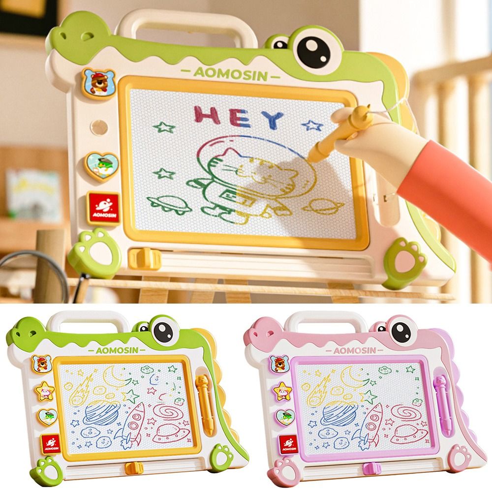 Portable Cartoon Dinosaur Kids Drawing Pad Pink Green Plastic Doodle Board 4 Stamps 1 Pen Magnetic Board Toys Early Education
