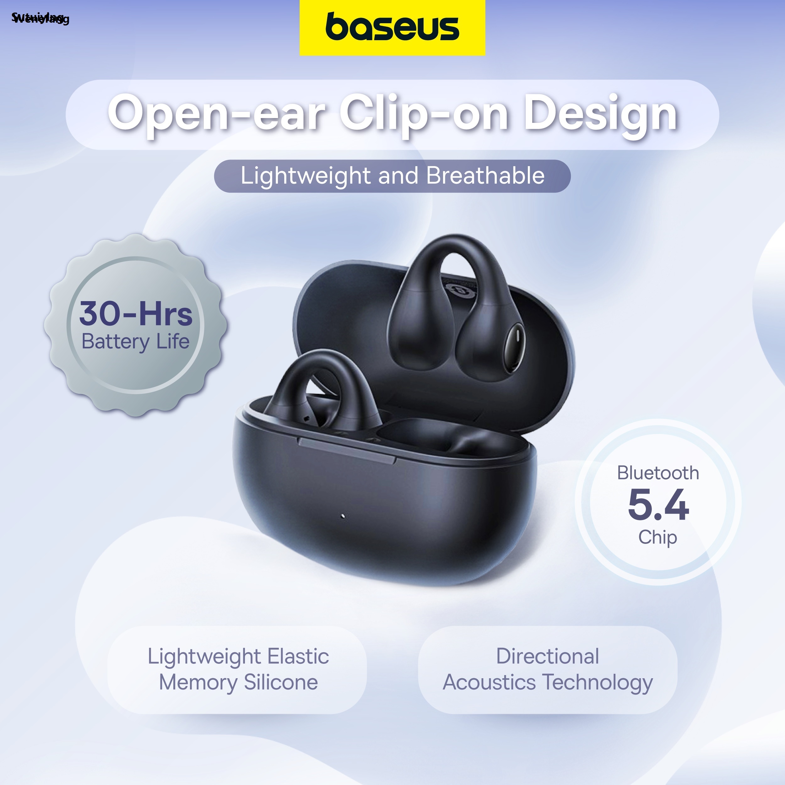 Wenefang Sutuiying Baseus Bass 15 Clip Open-Ear TWS Earbuds Earphone Clip-Ons Sports Headphones 2025 New 2025 Ultra Lightweight Long Battery Low Latency with 3dB 2-mic ENC