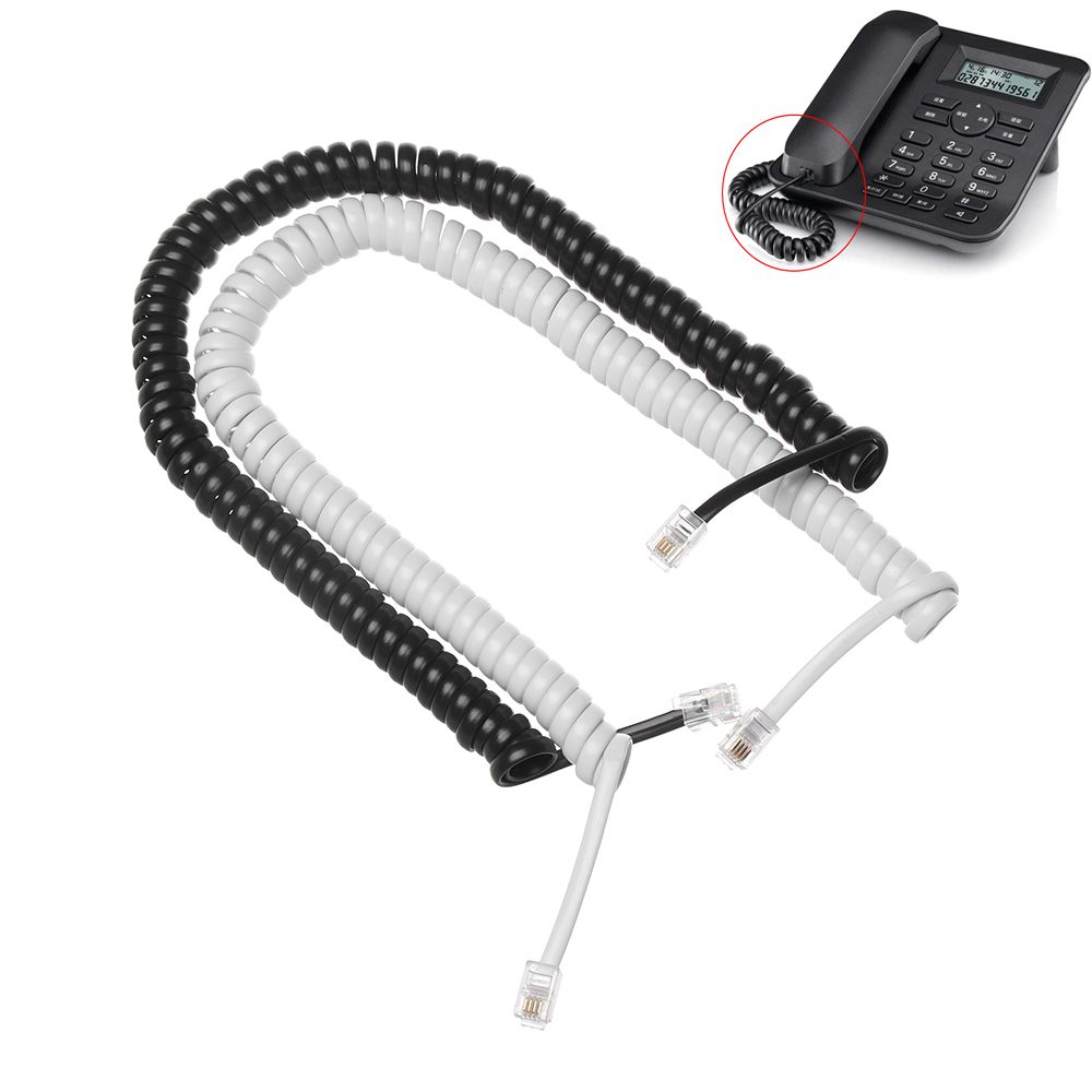 White Coiled Spiral Copper Handset Line Telephone Cord Phone Curve Connector Wire