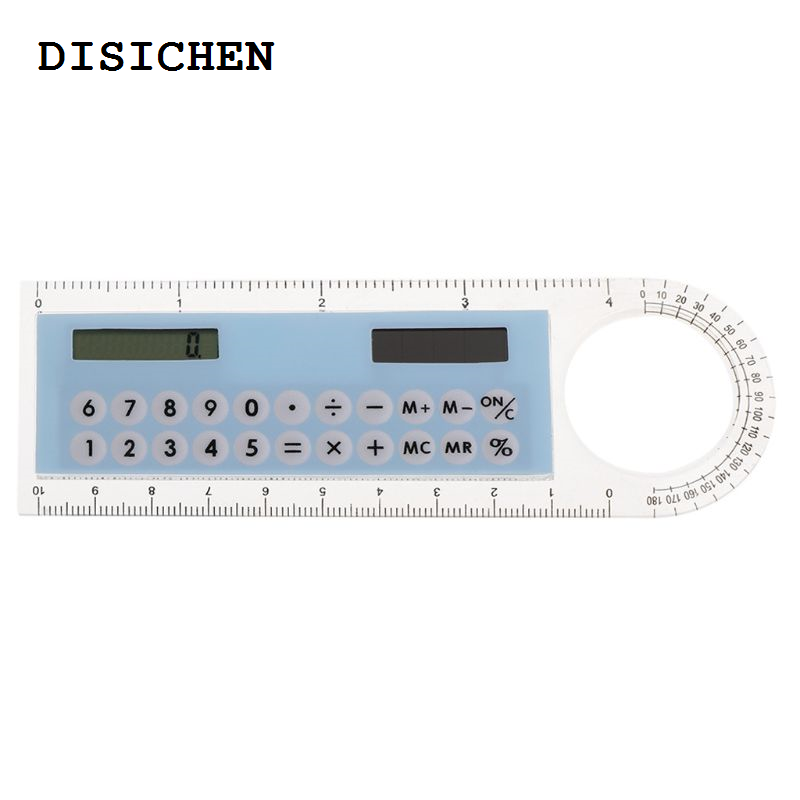 DISICHEN Fashion Mini Pocket Basic Calculator with Magnifier Solar Transparent Ruler Digital Desktop Fit for Kids Student School Supplies