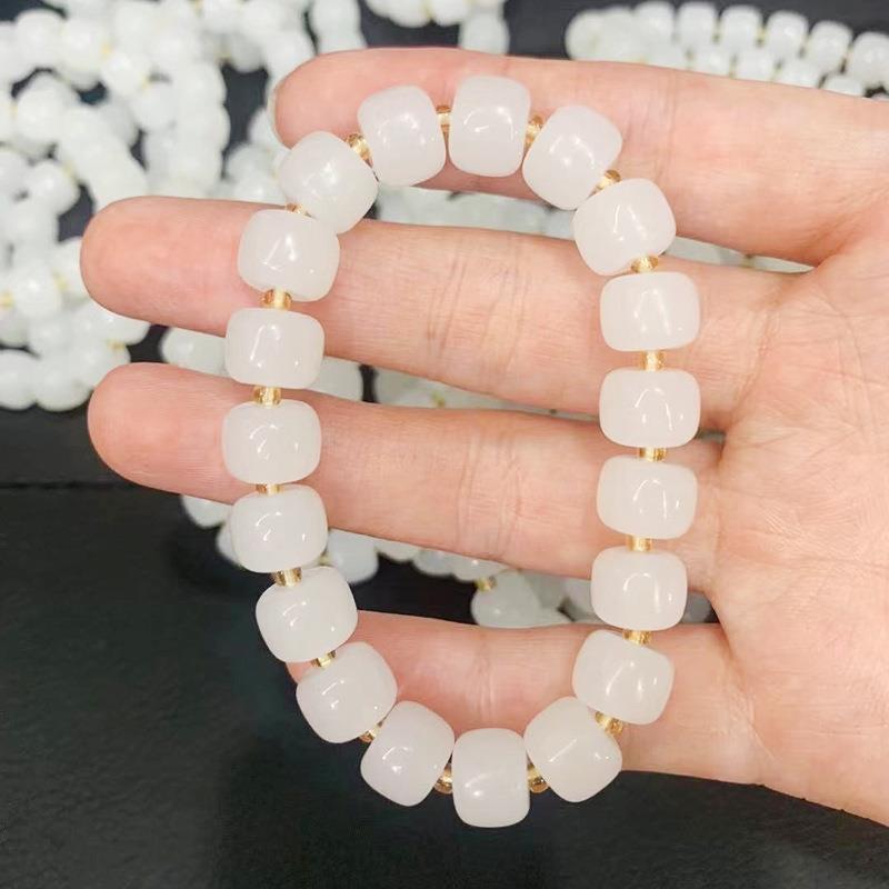 【Mega Sale】New ethnic style imitation sweat white Hetian white jade bracelet female ins girlfriends crystal one piece