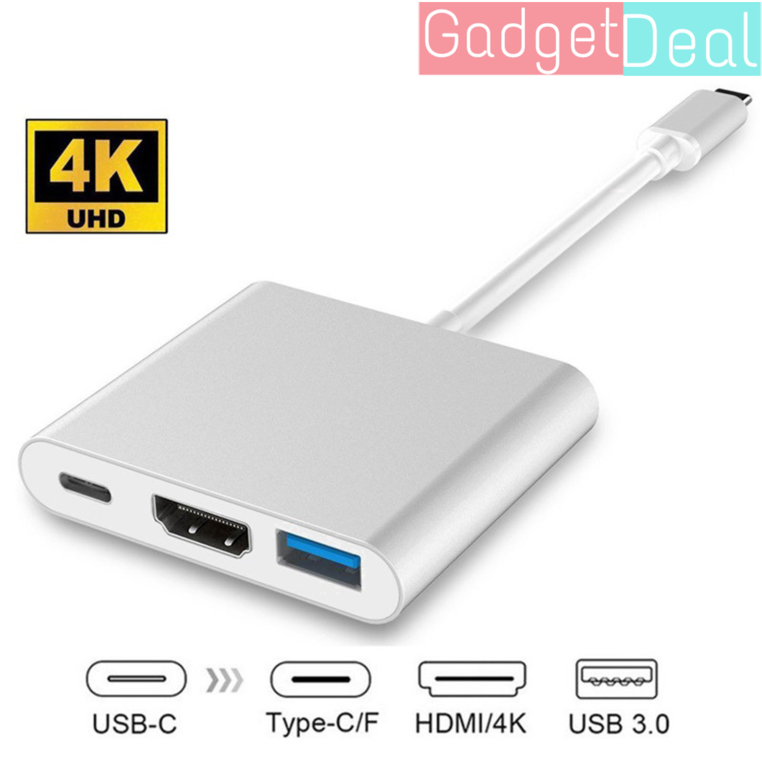 3 in 1 Type C to HDMI Type C to USB and Type C to Type C Splitter Hub 4K Converter with 3.0 USB Port and Type C 3.1 Female Charging Port