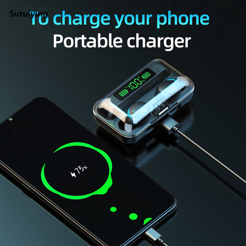Sutuiying F9 TWS Wireless Earphones Bluetooth Headphones Waterproof LED Display Earbuds with Charging Box Sports Noise Reduction Headset