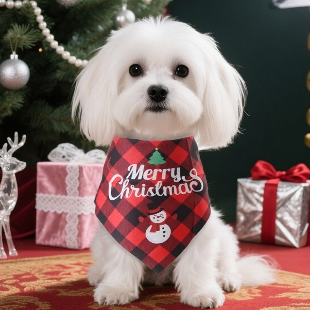 Pet Supplies Red Green Grid Christmas Dog Scarf Adjustable Snowman Triangle Bandana Santa Claus Dog Saliva Towel Home Decor
