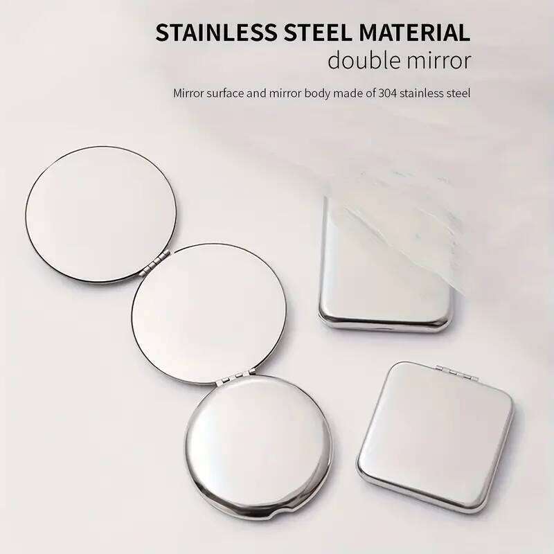 1pc Stainless Steel Compact Makeup Small Travel Portable Cosmetic Touch-up Double Side Folding Beauty Mirror