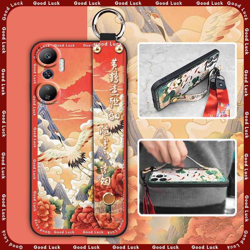 Wrist Strap old lady Phone Case For Tecno Spark30 4G/KL6 Lanyard Silicone fashion Shockproof ring Durable Anti-dust
