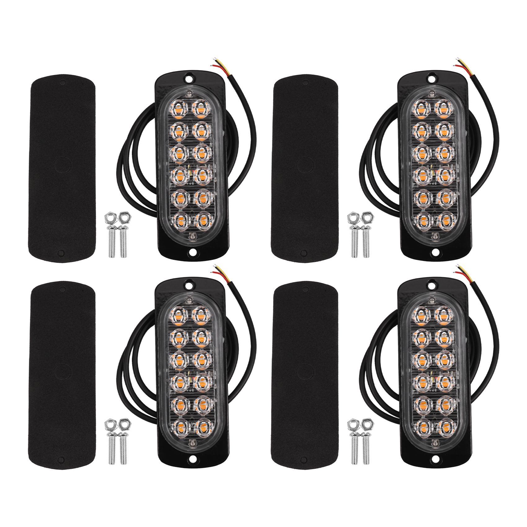 8 Pcs 12-LED Amber Flash Flashing Recovery Strobe Car Emergency Signal LED Orange Grill Breakdown Light Fog Light Beacon