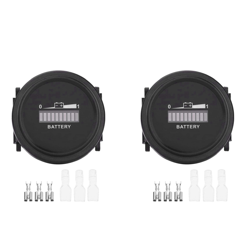 JINMY 2X 12V/24V/36V/48V/72V LED Digital Battery Status Charge Indicator with Hour Meter Gauge Black