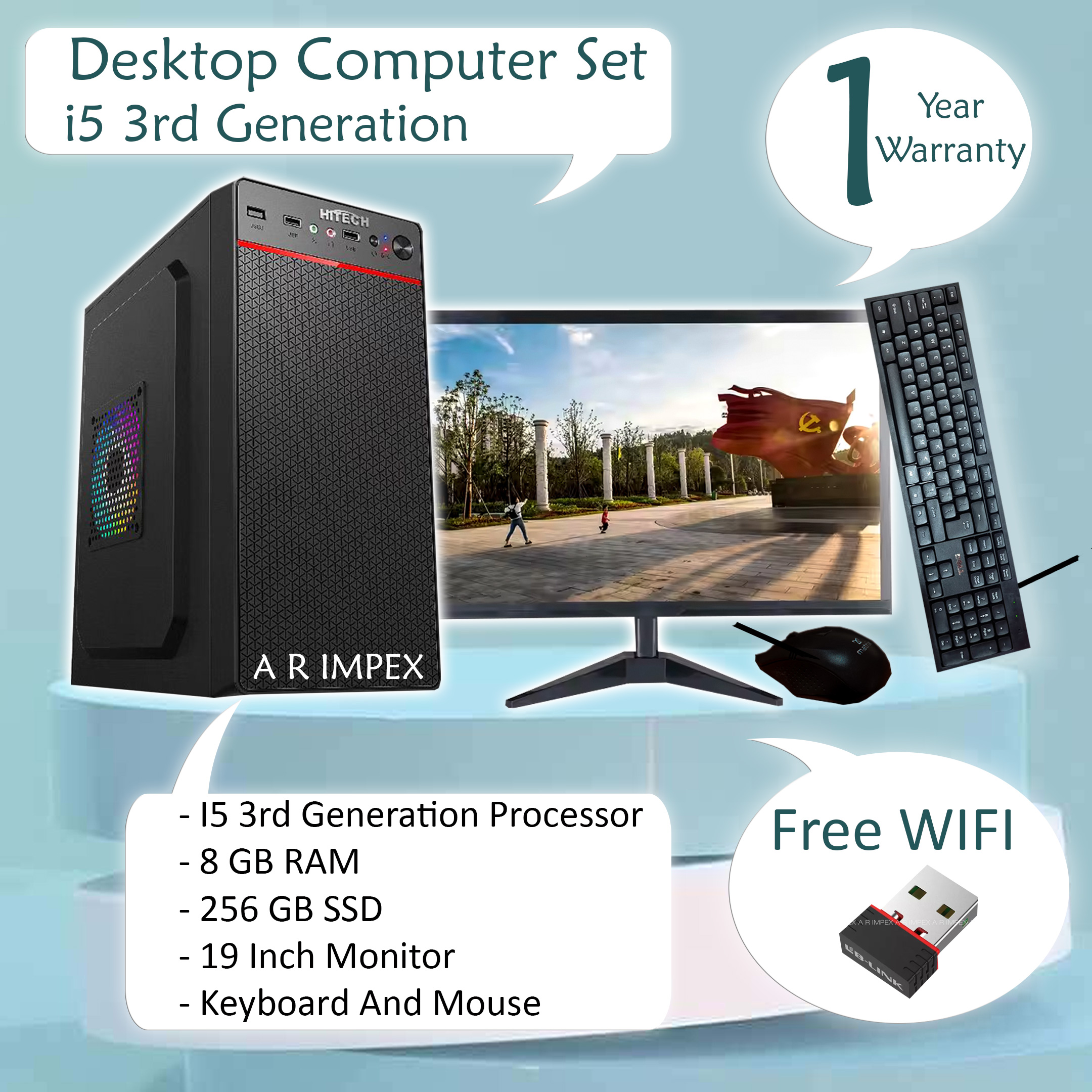 Desktop Computer Set In I5 3rd Generation 8 Gb Ram 256 Gb Ssd 19 Inch Monitor Keyboard , Mouse and wifi
