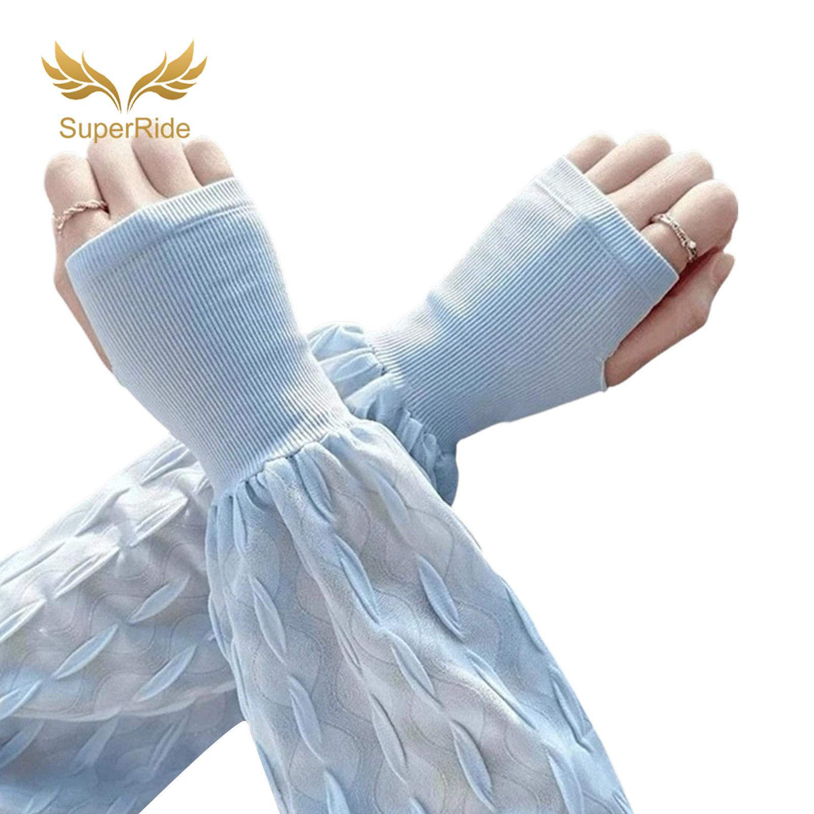 SuperRide Sun Protection Arm Sleeves 1 Pair Women’s Ice Silk Uv Protection Arm Sleeves with Thumb Hole Lightweight Breathable Long for Outdoor