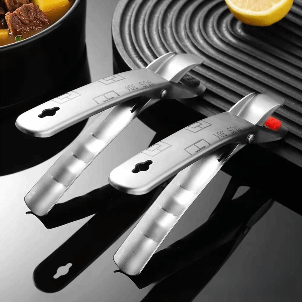 Household Non Slip 304 Stainless Steel Plate Gripper Silicone Head Comfortable Grip Bowl Clamp Ergonomic Handle Hot Dish Clip Oven