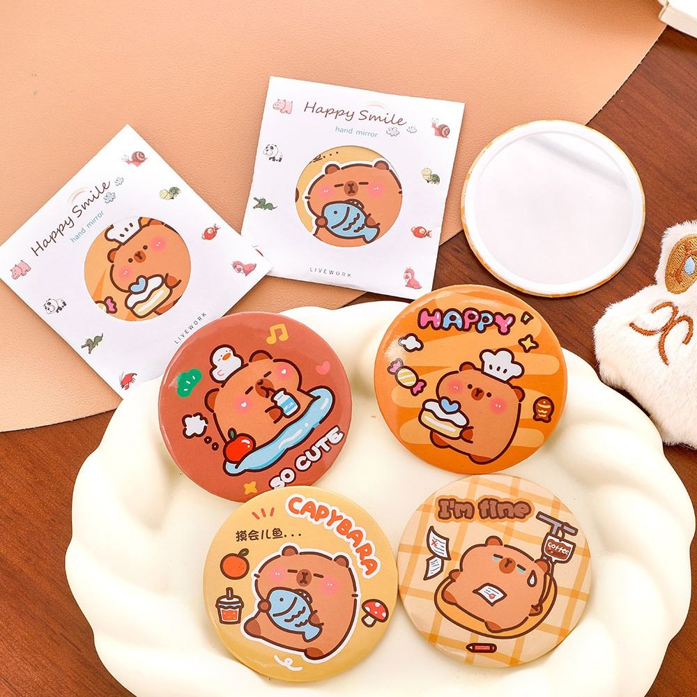 Cute Cartoon Capybara Cosmetic Mirror Circular Portable Handheld Mirror Small HD Makeup Mirror Cosmetics Tools