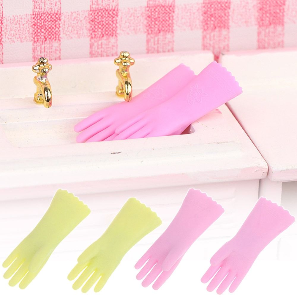 Gift 1/12 Scale Dollhouse Gloves Pink Green Doll Accessories Miniature Cleaning Gloves Playing House Scene Model Mini Baking Glove Universal