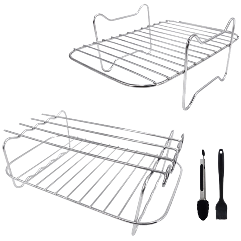 Air Fryer Rack for Dual Air Fryer, 2-Piece Rack with 4 Skewers