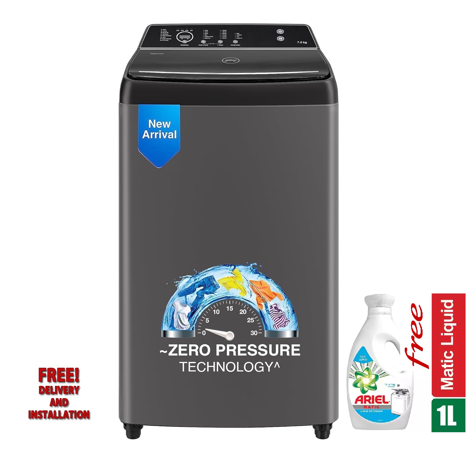 Godrej 8 kg 5 Star Fully Automatic Top Load Washing Machine ( WTEON VLVT 80 5.0 FDTS MTBK, Built In Heater, Metallic Black)