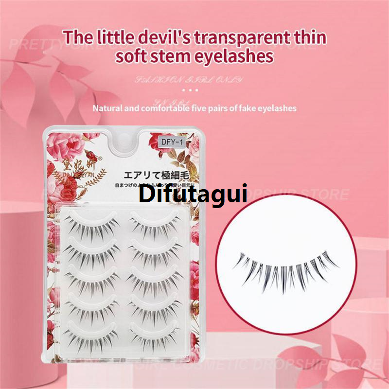 Difutagui Natural False Eyelashes Natural Fluffy Reusable Fiber 5 Pairs Beauty Original Accessories Little Devil Comic False Eyelashes Easy To Wear