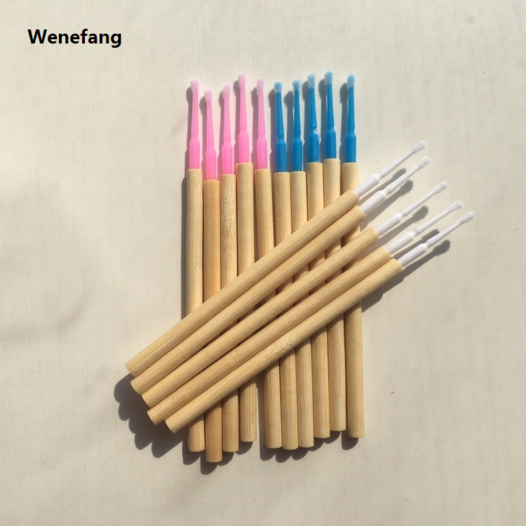 Wenefang 50 Pcs Bamboo Stick ECO Friendly Micro Brush Applicator for Eyelash Extension Lash Lift Lash perm Wands Makeup Tools Mini Brush