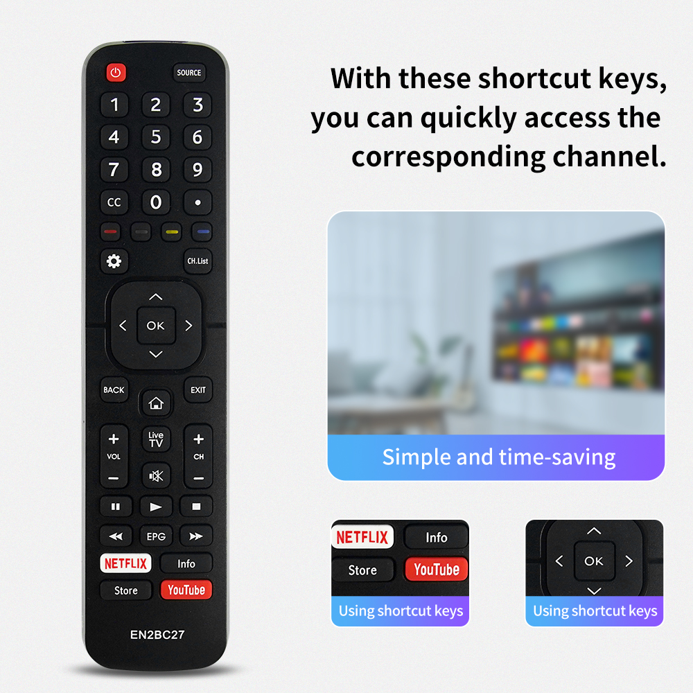 Luxury EN2BC27 Replace Remote with Netflix YouTube fit for Hisense Smart LCD LED TV H32A5840 H43AE6030 H32B5600 H39AE5500 H40B5600 TV E