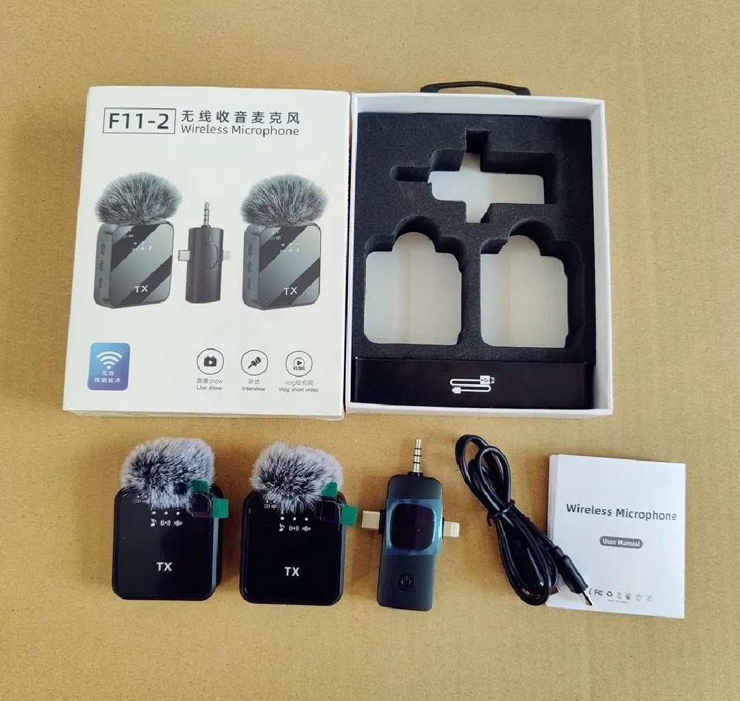Dual Mic 3 In 1 Wireless Microphone Mobile For Phone F11 2