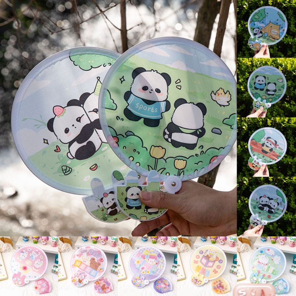 Folding Round Collapsible Pocket Fan Mini Cute Handheld Fan Portable Cartoon Pattern Foldable Fan Kid