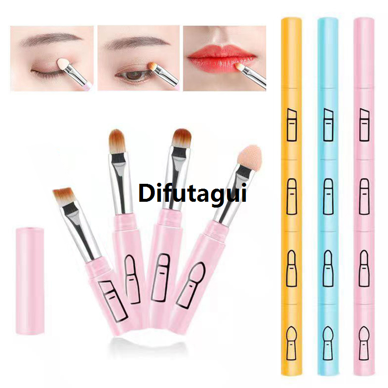 Difutagui 4 in 1 Portable Retractable Travel Lip Eye Brush Professional Makeup Brush Mini Soft Hair Eyeshadow Brush Makeup Accessories 1pc