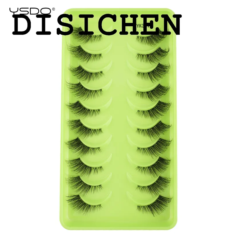 DISICHEN 【2025 Version】 YSDO Half Lashes 3/6/10 Pairs Natural Long Cat Eye Eyelashes Wispy Winged 3D Mink Lashes Makeup Eyelash Extension Cilios