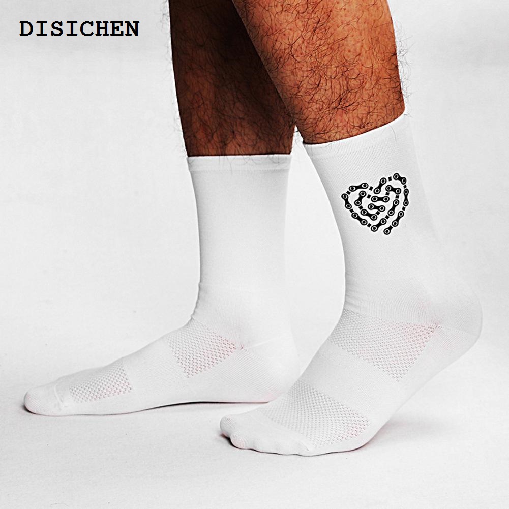 DISICHEN Sales promotion Heart Chain Print Mid Tube Men Socks Black White Solid Color Sport Fashion Sweat Absorption Breathability Autumn Men's Socks