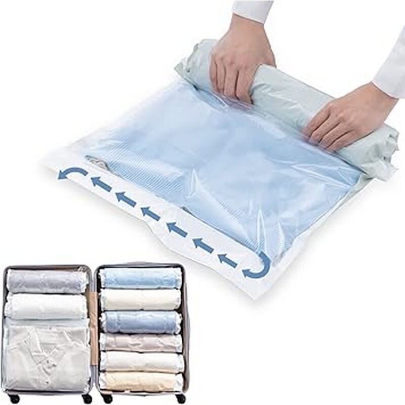 2pcs Travel Space Saving Hand Roll Up Roller Seal No Vacuum Storage Bag