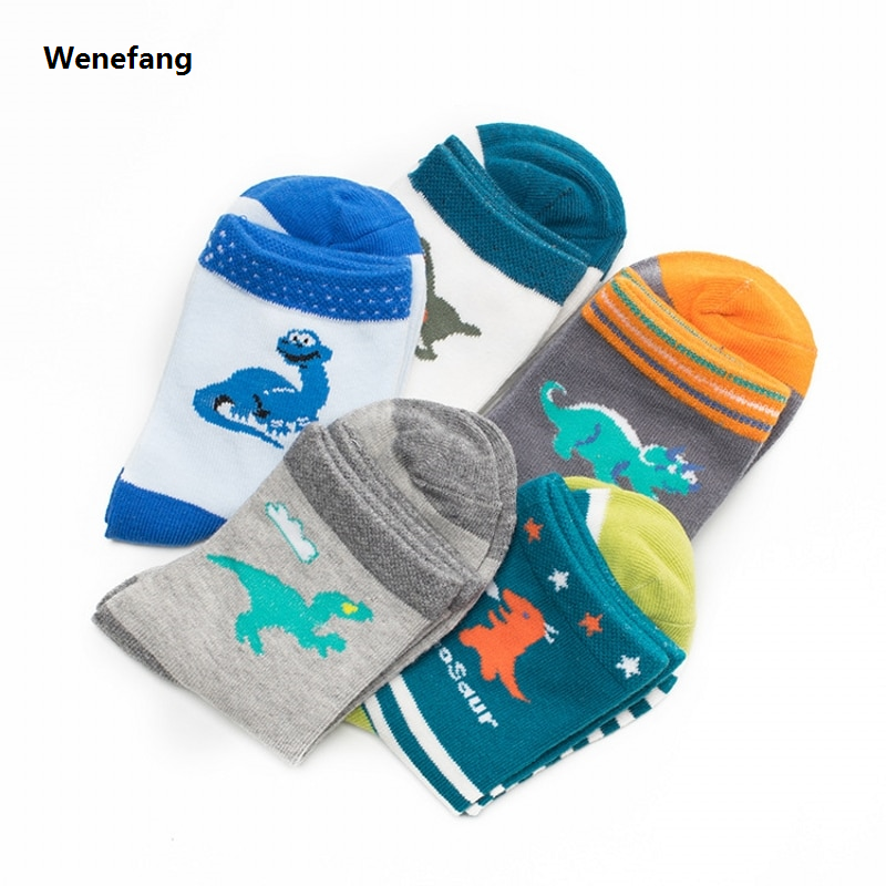 Wenefang Children Socks Spring Autumn New Cotton Cute Cartoon Dinosaur Fashion Pattern Boys Socks Girls Socks 2-12 Year Kids Socks 5 Pairs