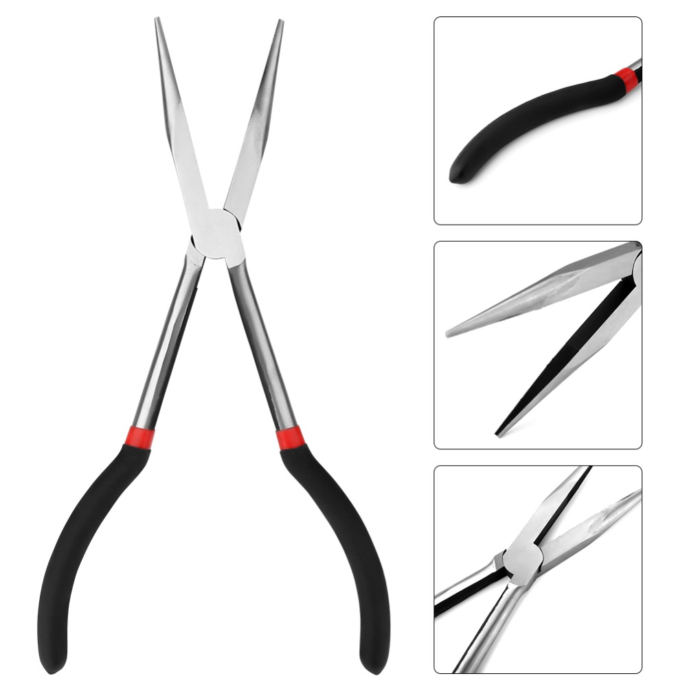 Durable 11-Inch Needle Nose Pliers Non-Slip Grips Carbon Steel Hook Removing Plier Multifunctional Fishing Plier Home Repairs