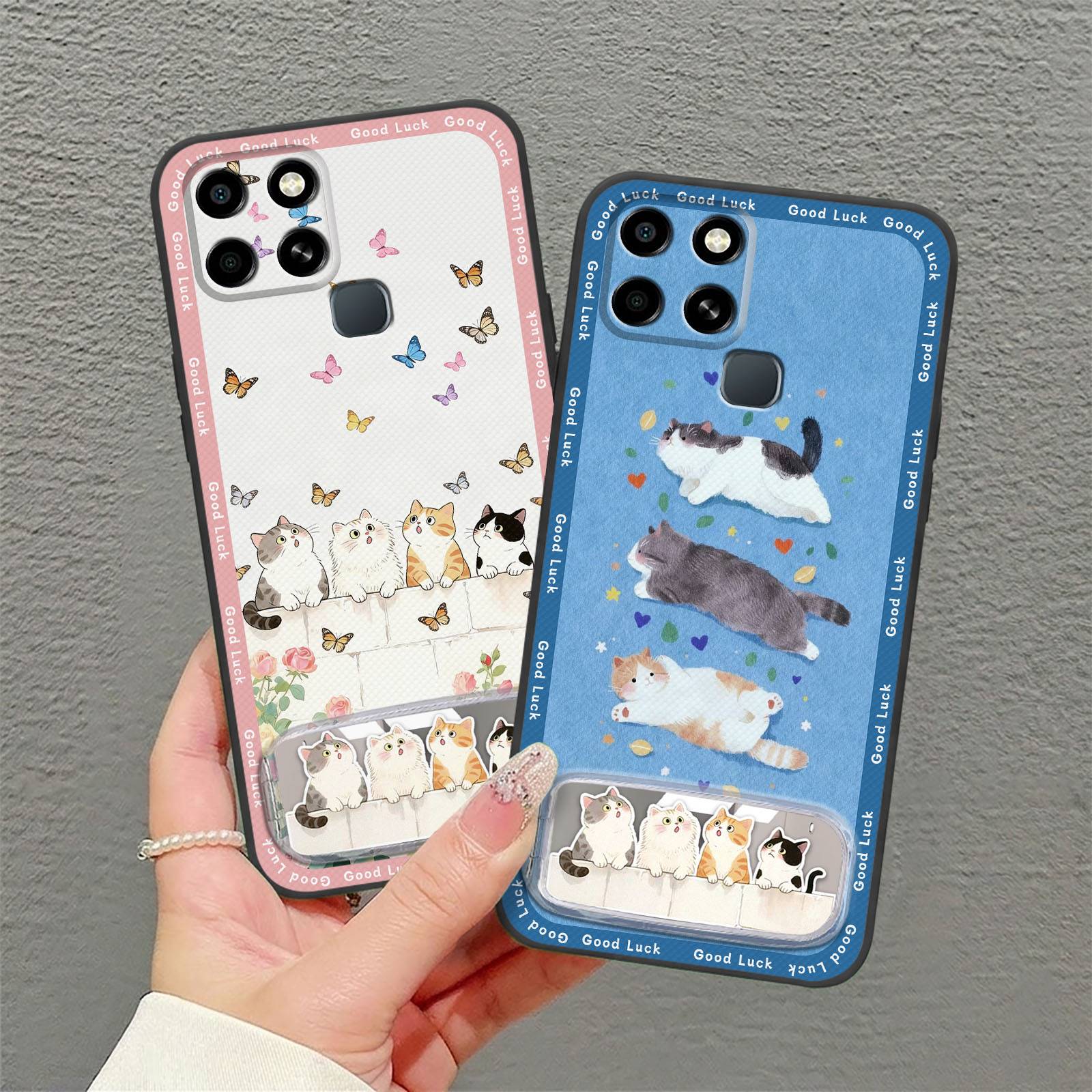 Embroidery Plush Phone Case For infinix Smart6/X6511B/Smart6 Plus Global Phone Holder Phone Pouch Cartoon Kickstand Cute