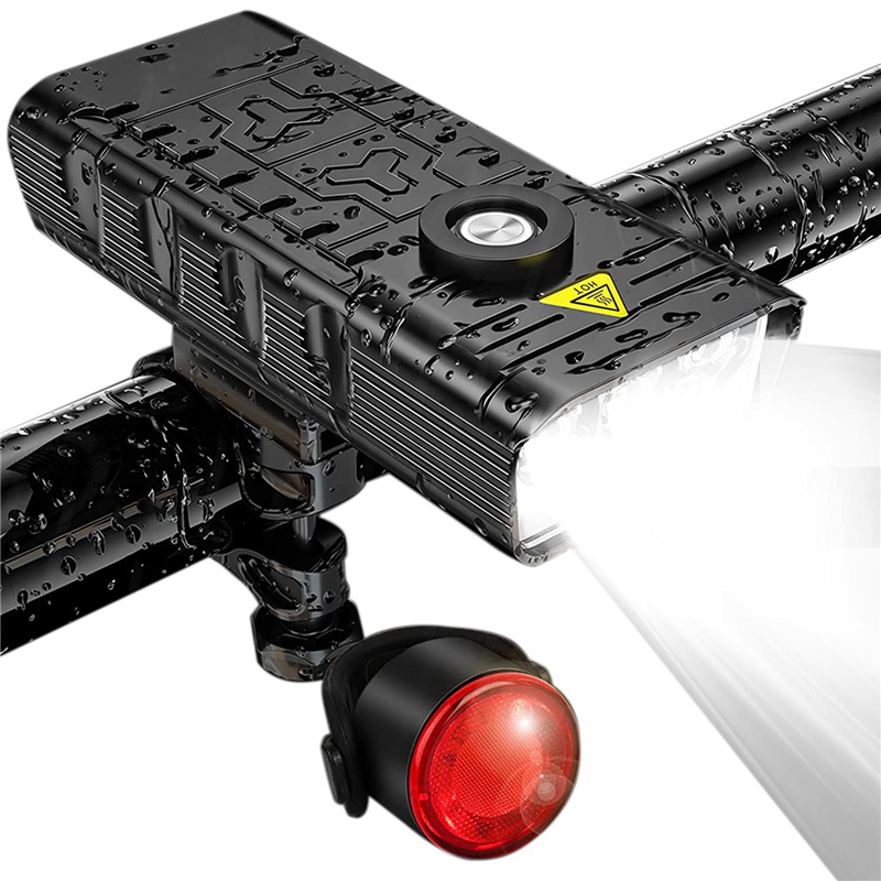2X 7000 Lumen Powerful Bike Lights Front and Back,5 LED Super Bright USB Rechargeable Waterproof Bicycle Headlight