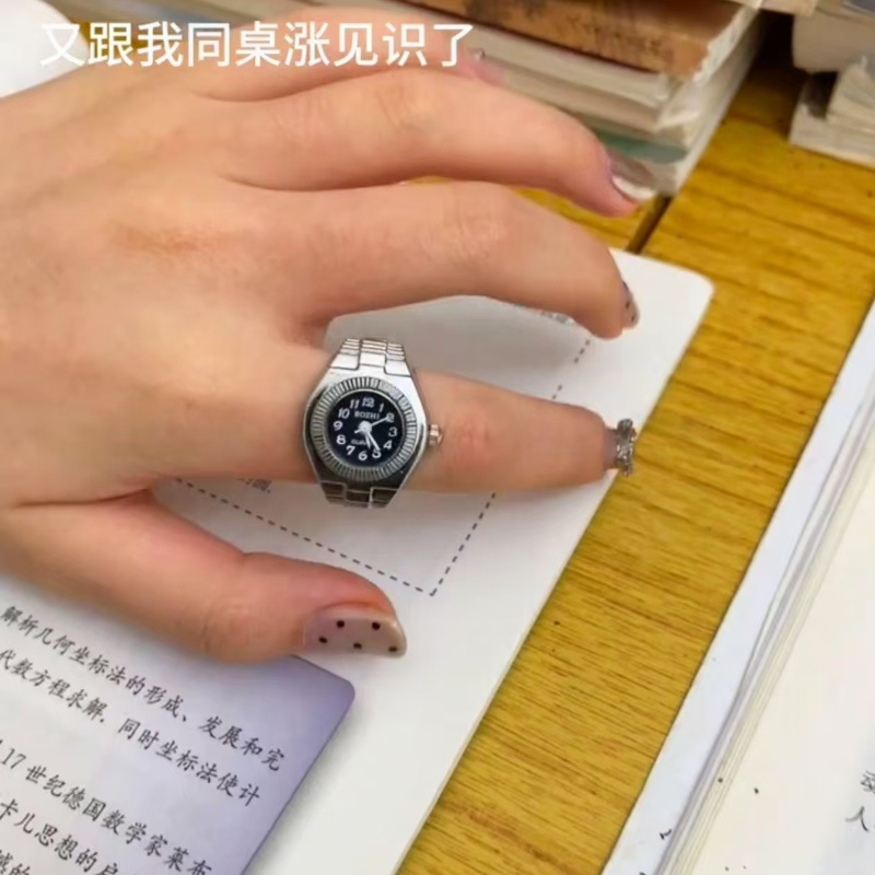 【Endless Surprises】Titanium Ring Mini Retro Ring Watch Couple Creative Stress Relief Index Finger Ring Toy