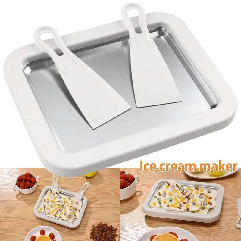 Pan with 2 Scrapers Multifunctional Cold Sweet Fried Food Plate Rolled Ice Cream Maker