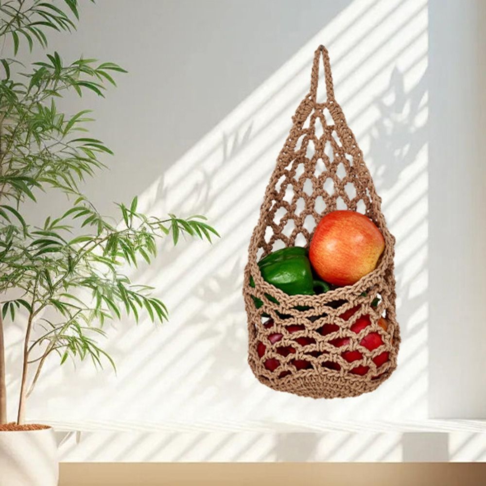 Widely Use Eco-Friendly Wall Hanging Fruit Net Bag Bohemian Style Handmade Kitchen Storage Organizer Portable Space Saving Hanging Vegetable Basket Kitchen Use