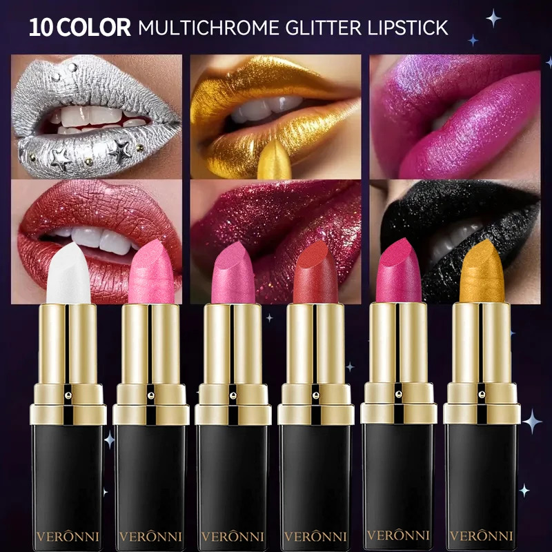 New Diamond Shimmer Lipstick Lip Gloss High Pigmented Long Lasting 10 Colors Glitter Lipgloss Lips Makeup Cosmetics Make Up