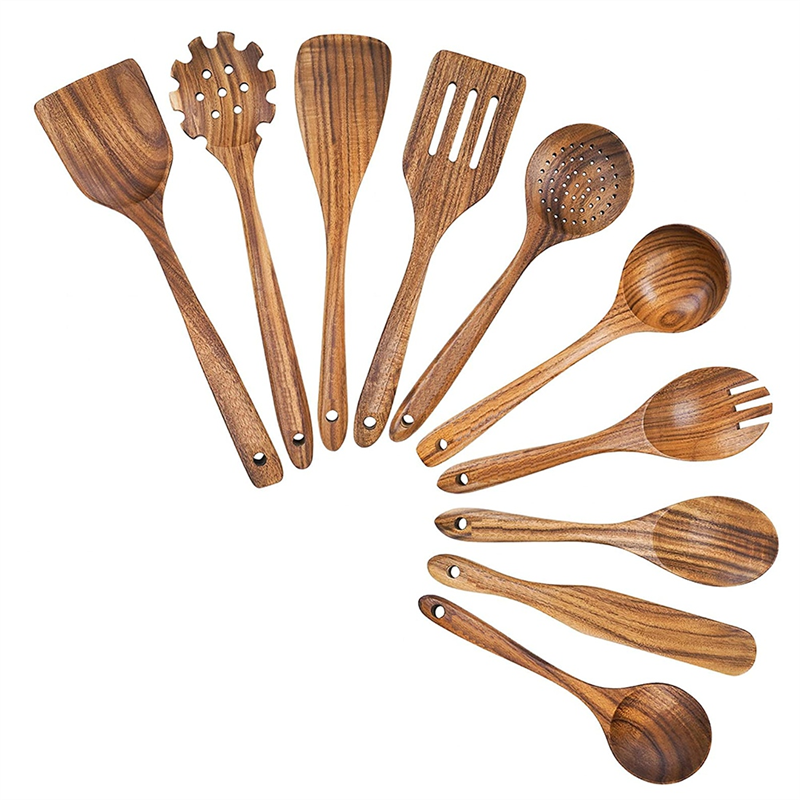 Wooden Cooking Utensils, Kitchen Utensils Set with Teak Wood Spoons and Wooden Spatula for Cooking