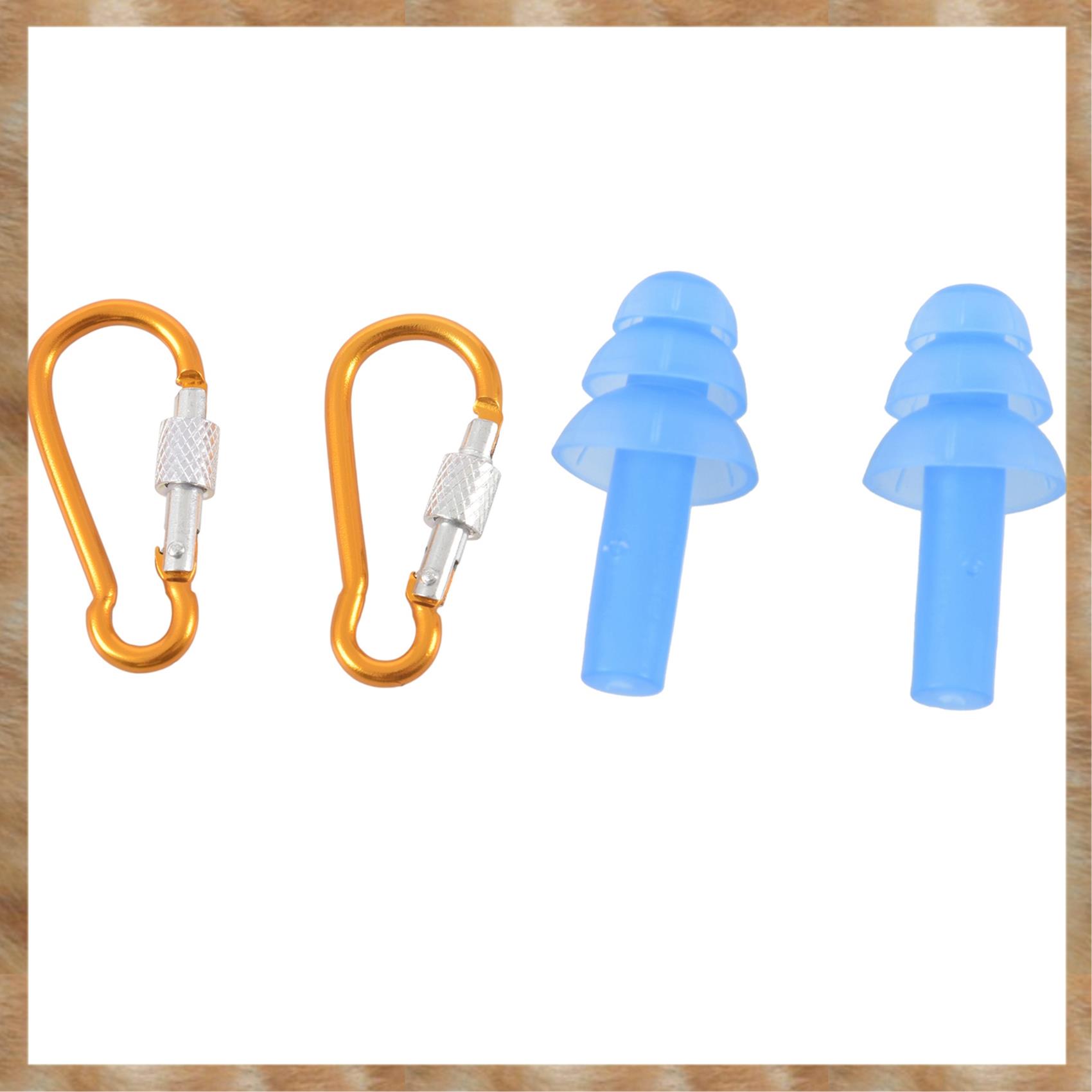 Kqueebee 1 Pair Swimming Dive Flexible Silicone Ear Plugs Earplug Blue & 2 Pcs Aluminum Travel Adjusting Screw Carabiner Clip