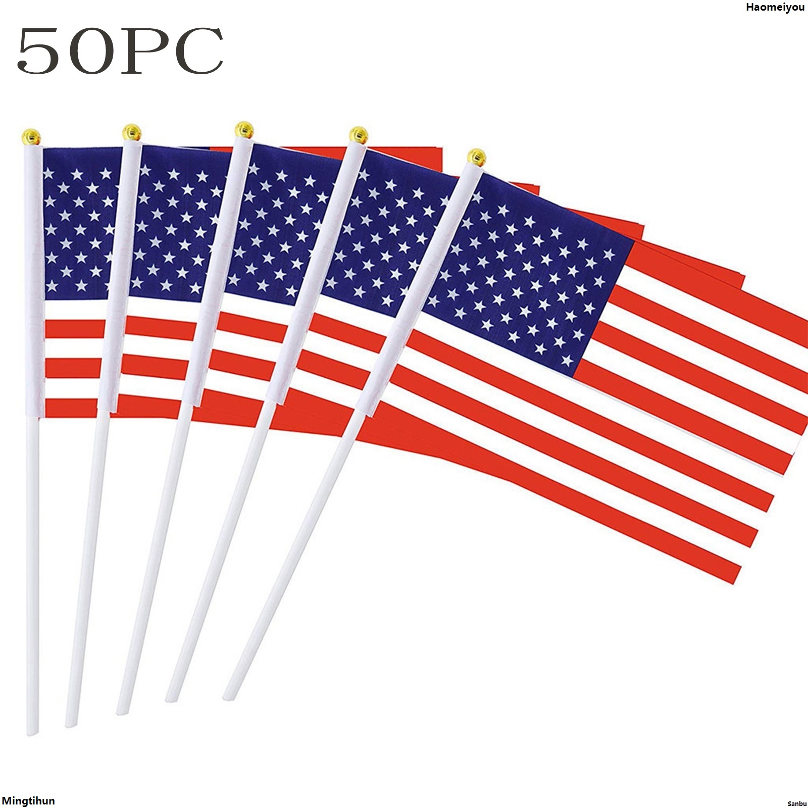New style Sanbu50pc USA Stick Flag, American US 14x21cm HandHeld Mini Flag ensign 30cm Pole United States Hand Held Stick Flags banner In Stock 2025 Hot Selling