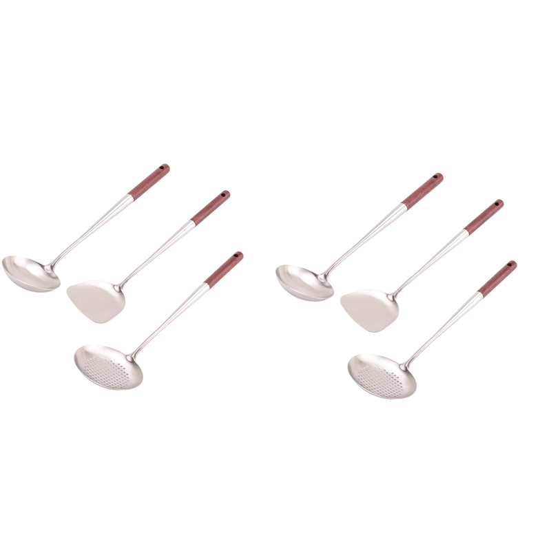 fasdaga 2X Wok Spatula and Ladle,Skimmer Ladle Tool Set, 17Inches Spatula for Wok, 304 Stainless Steel Wok Spatula