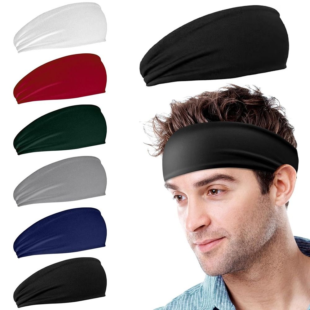 Wide Moisture Absorbing Workout Headbands for Men Quick-Dry Breathable Stretchy Sweatband Comfortable Elastic Men‘s Sports Hairband Running