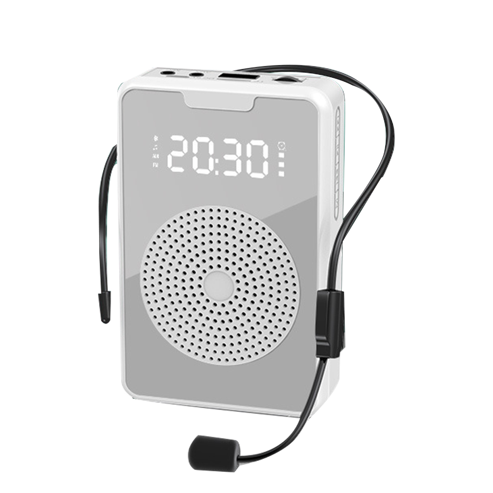 Voice Megaphone Amplifier Bluetooth Microphone Speaker Multifunctional with Microphone Headset,for Tour Guide White