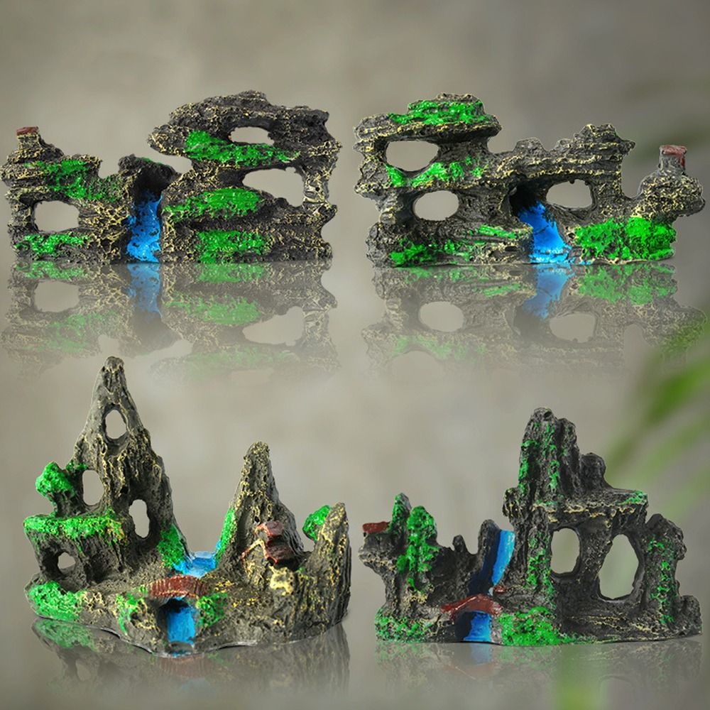 Small Terrain Adornment Unique Aquarium Rockery Figurines Realistic Resin Craft Rock Mountain Statue Handmade Rock Formation Ornament Fish Landscape Decor