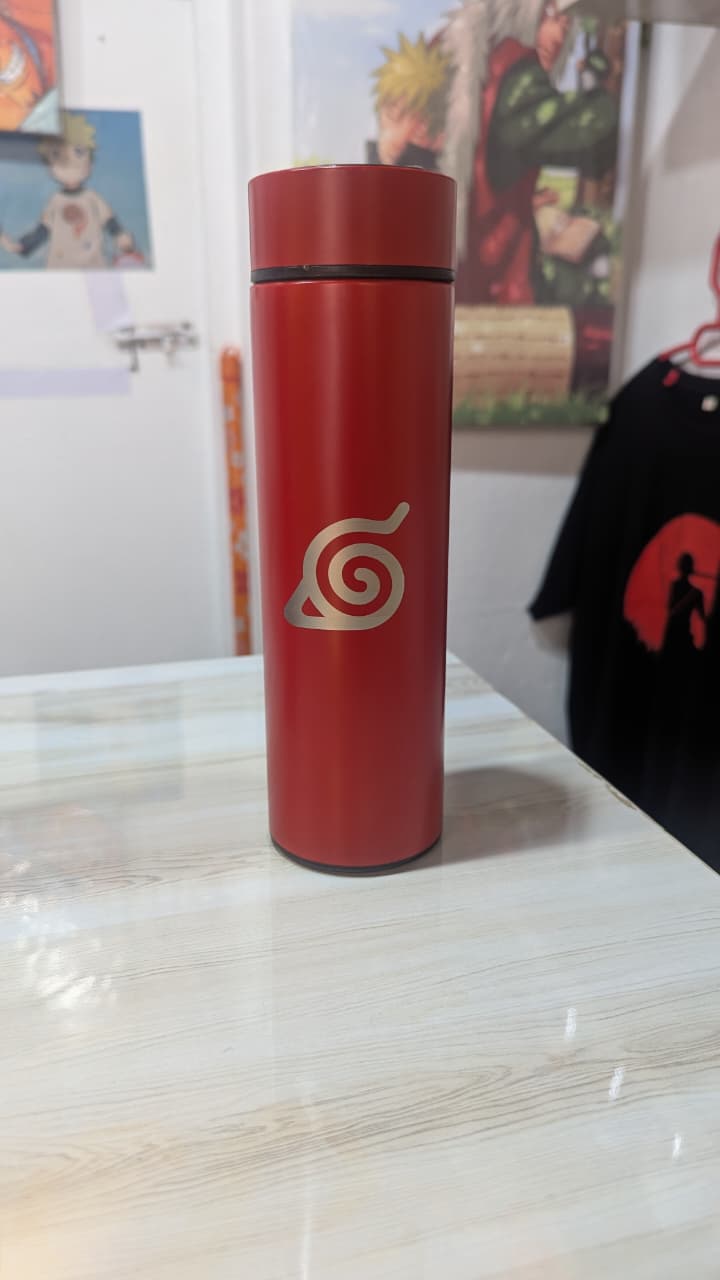 aruto Shippuden Konoha Symbol laser engraved 500ml LED Thermos - Premium Temperature Display Bottle, Vacuum Insulated Stainless Steel, Durable Leak-Proof Design, Keeps Drinks Hot & Cold, Perfect Gift for Anime Fans & Daily Use.