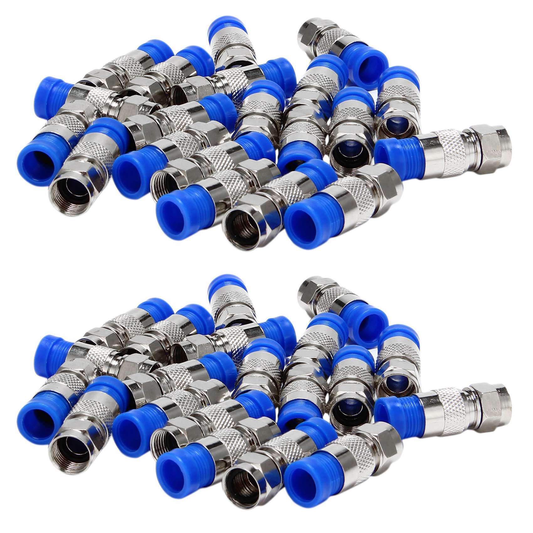fasdaga Rg6 F Type Connector Coax Coaxial Compression Fitting 40 Pack (Blue)