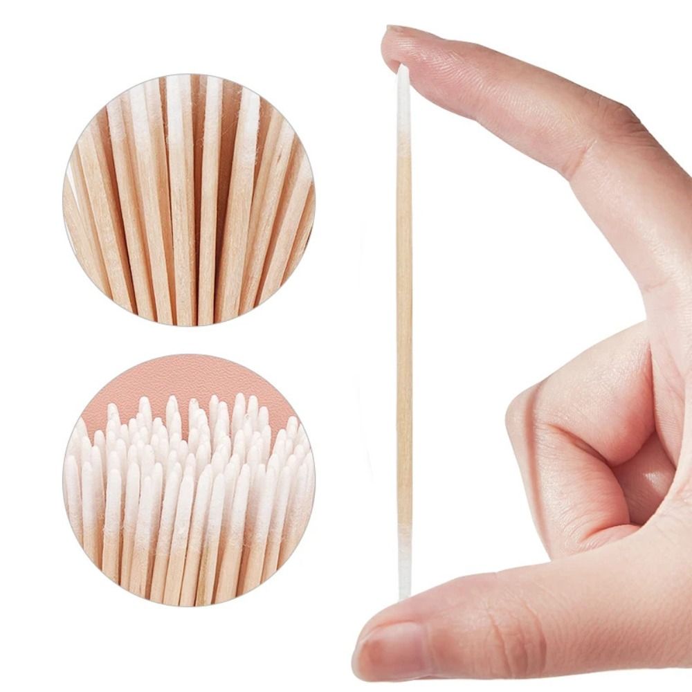 100Pcs Facial Chlorine-Free Double-end Wood Cotton Swab Daily Cleaning Disposable Ultra-small Remover Clean Sticks Hypoallergenic Manicure Tools Nails Wooden Tip Cotton Stick Buds Eyelash Extension Glue Removing Tools
