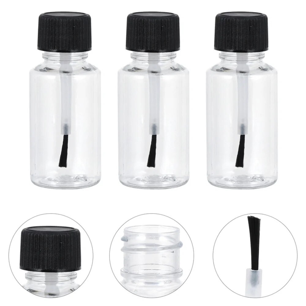 Plastic Nail Polish Bottles Touch Up Refillable Jars Leakproof Storage Liquid Paints Pots With Brush Cap DIY Crafts Containers