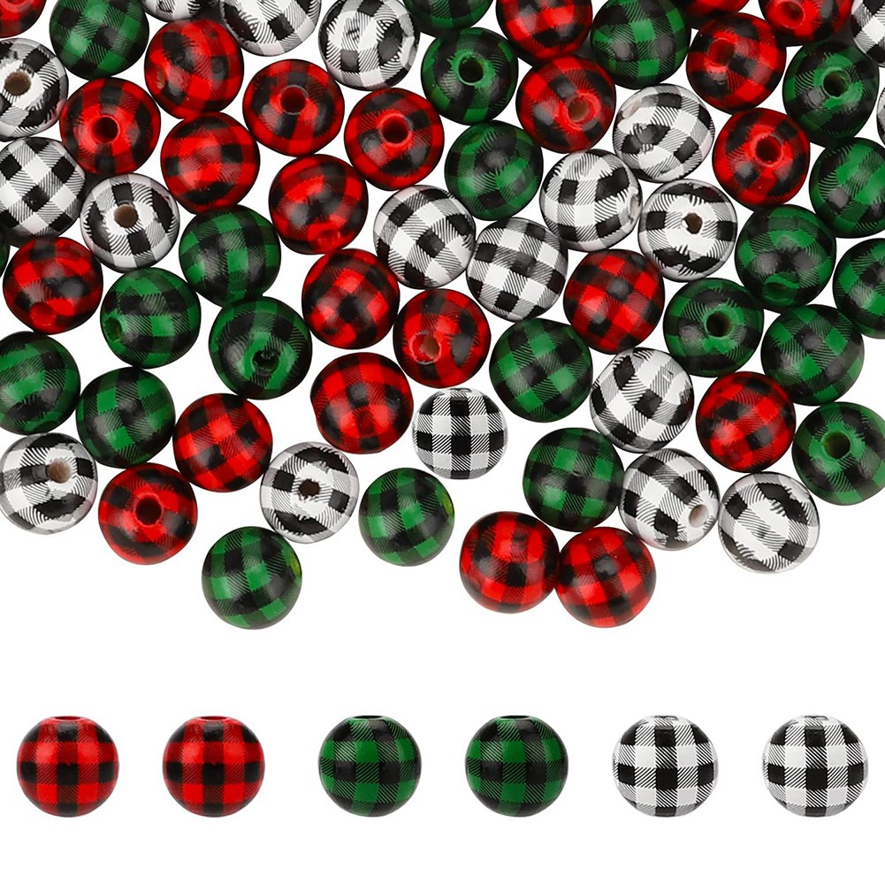 NAMUNY 120 Pcs Wooden Beads, Print Wood Beads Handmade Round Rustic Farmhouse Wood Beads (16Mm) 3 Colors