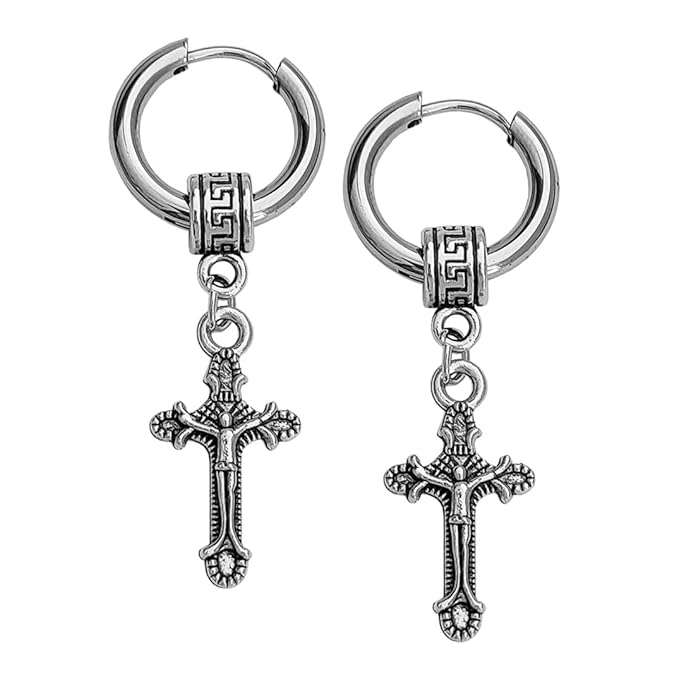 1Pcs Christ Jesus Cross Ear Studs Punk Titanium Steel Silver Piercing Jewelry Silver Stainless Steel Earrings